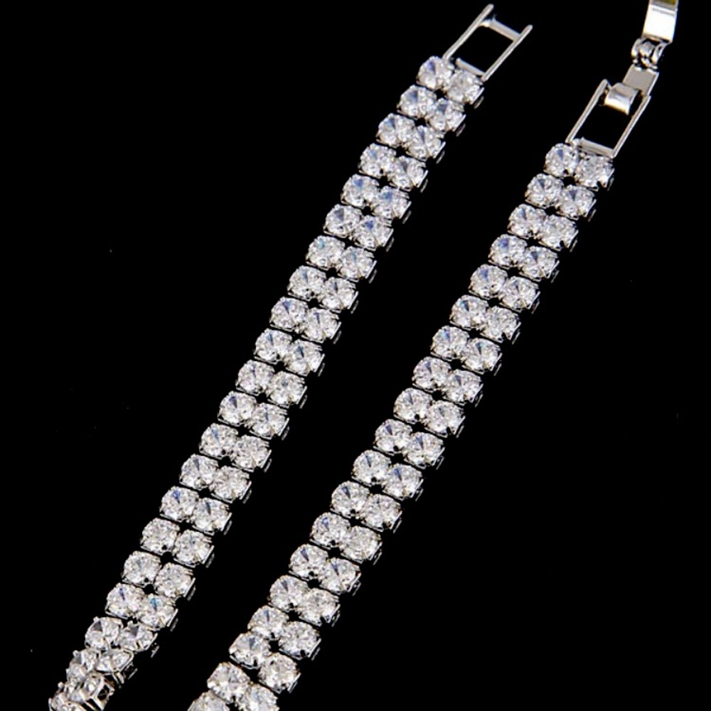 Silver Clear Double Rhinestone Bracelet